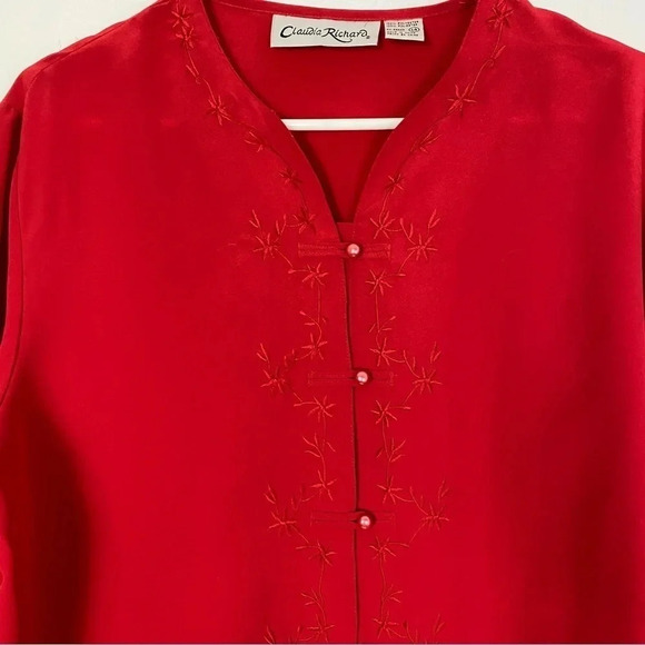 Vintage 80s 90s Embroidered Button Down Blouse Womens Size 14 XL Red Shirt Top - Picture 3 of 12